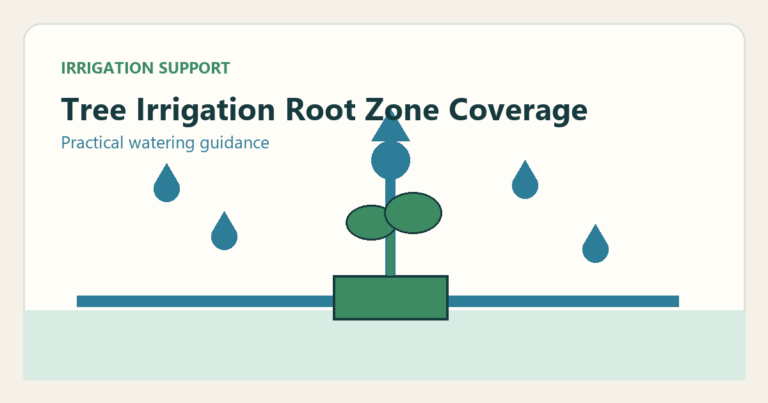 Simple irrigation illustration for tree irrigation root zone coverage