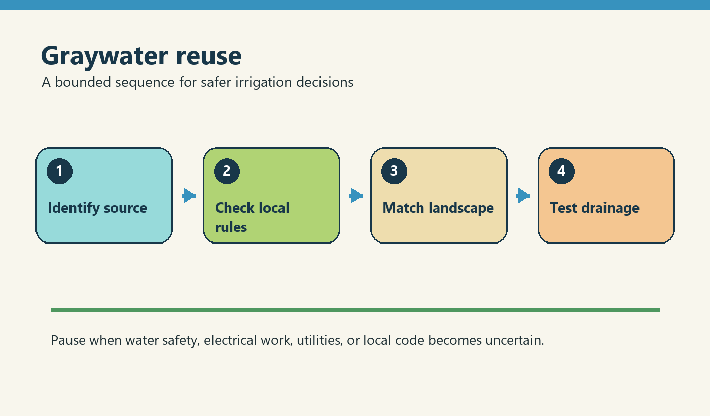 Four-step flow diagram: graywater reuse