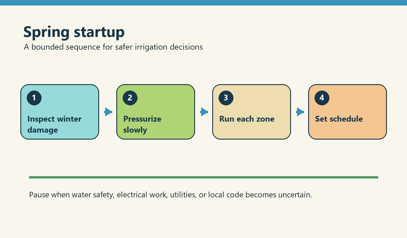Four-step flow diagram: spring startup