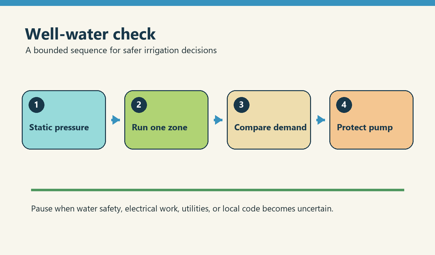 Four-step flow diagram: well-water check